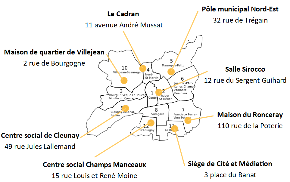 Carte des permanences Cité et Médiation - Rennes