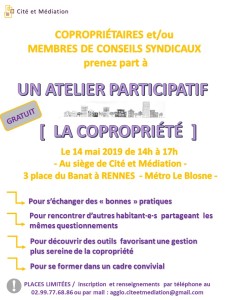 Flyer invitation Atelier Copropriété Cité et Médiation 14-05-2019